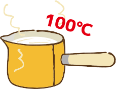 牛乳は水分が多いので沸点は水と同じほぼ100℃です。